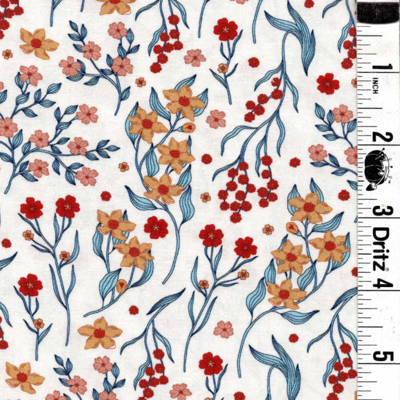 5-Yard Continuous Fabric Cuts Autumn Florals on White – Endless Possibilities!