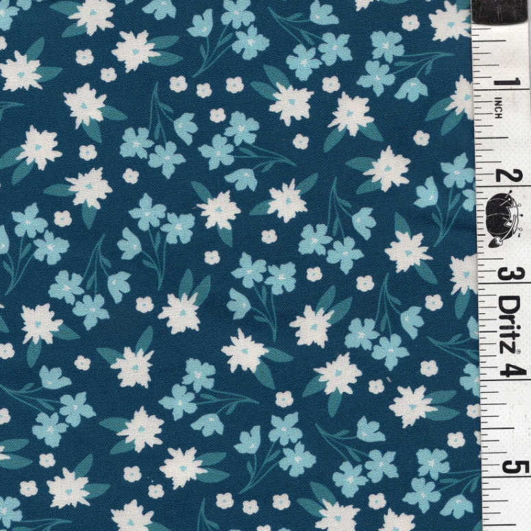 Navy and White  Floral backing for Skylight quilt, 4 1/4 yards