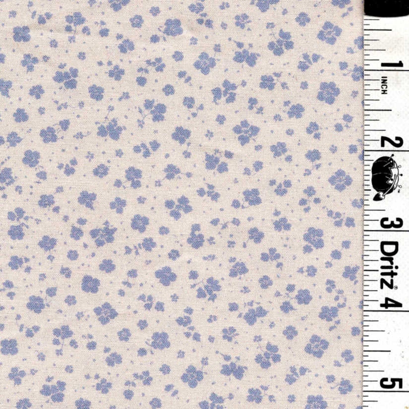 5-Yard Continuous Fabric Cuts Cute Tiny Blue Gray flowers on Cream– Endless Possibilities!