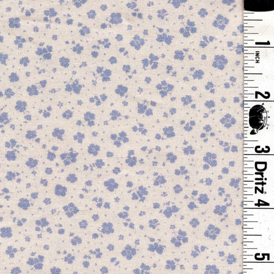5-Yard Continuous Fabric Cuts Cute Tiny Blue Gray flowers on Cream– Endless Possibilities!