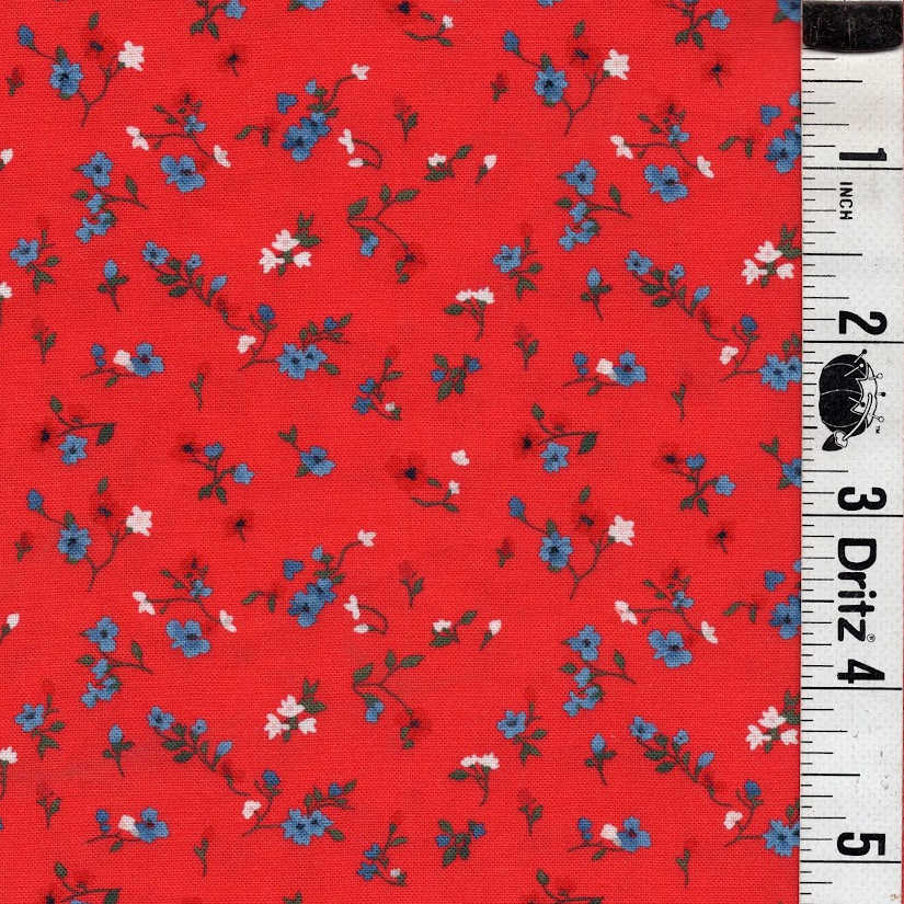 END OF BOLT 1114 My Fabric Addiction Red White Blue Flowers on Red background 100% cotton quilting fabric