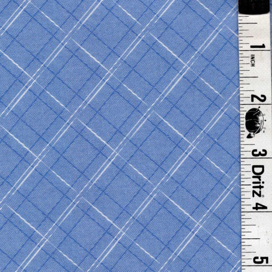 END OF BOLT 771 blue white plaid Fabric background 100% cotton quilting fabric