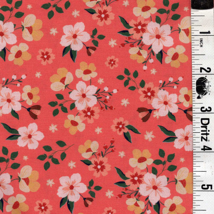 5-Yard Continuous Fabric Cuts Bountiful Bouquet on Orange – Endless Possibilities!