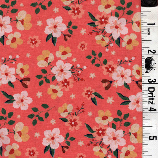 5-Yard Continuous Fabric Cuts Bountiful Bouquet on Orange – Endless Possibilities!