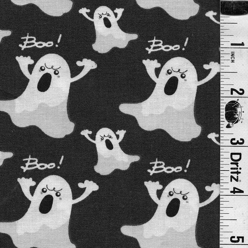 END OF BOLT 1036 Halloween white ghosts on black background 100% cotton quilting fabric