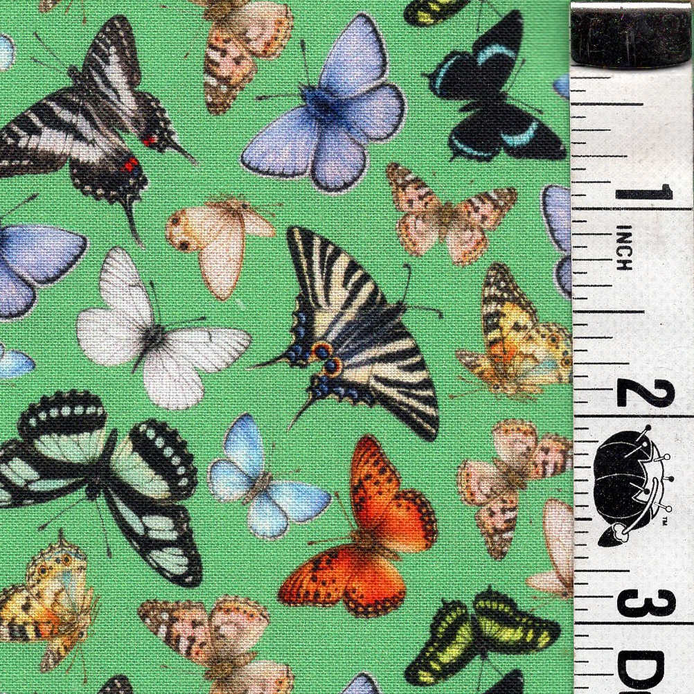5-Yard Continuous Fabric Cuts Butterflies on Grassy Green  – Endless Possibilities!