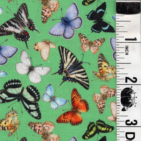 5-Yard Continuous Fabric Cuts Butterflies on Grassy Green  – Endless Possibilities!