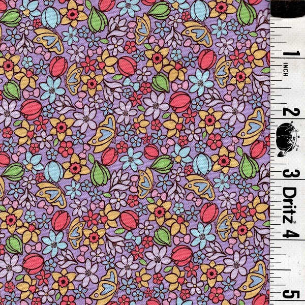 END OF BOLT 1131 My Fabric Addiction Pink Purple Yellow Flowers Butterflies background 100% cotton quilting fabric