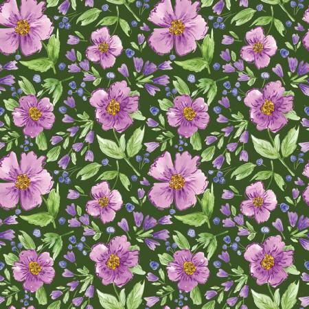 ENDOFBOLT 82 Plum Petals Green and Purple floral Basic 100% cotton quilting fabric by Riley Blake