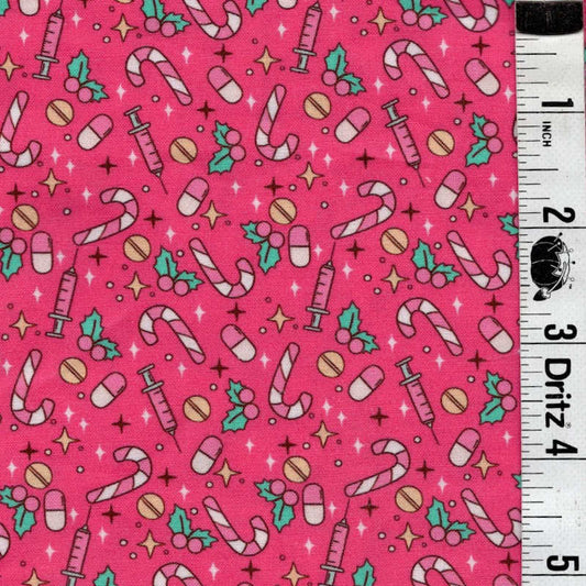 END OF BOLT 697 Pink Christmas Candy Medical Fabric background 100% cotton quilting fabric