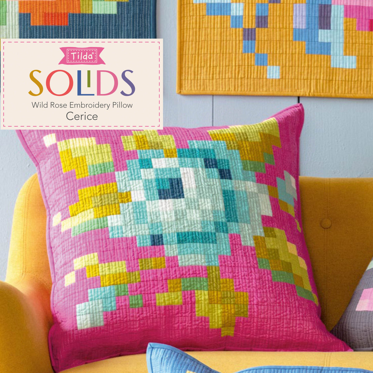 Tilda Garden Rose Embroidery Pillow Kit in Cerise Pre-Cut Ready-To-Sew Fabric, Pattern, Binding, and Backing Included