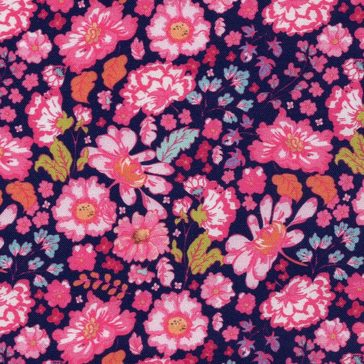 END OF BOLT 973 My Fabric Addiction Pink Teal Orange GreenFlowers on Purple Background 100% cotton quilting fabric