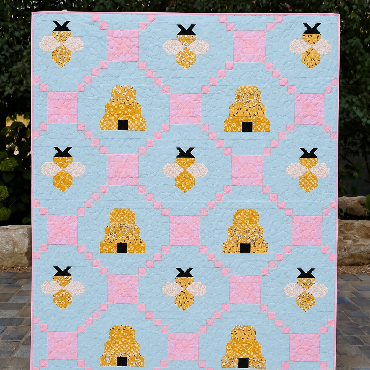 Honeycomb Bliss Pre Cut Quilt Kit Ft. New Sunny Bee Fabric | 60" x 72" | Custom Plushmere available