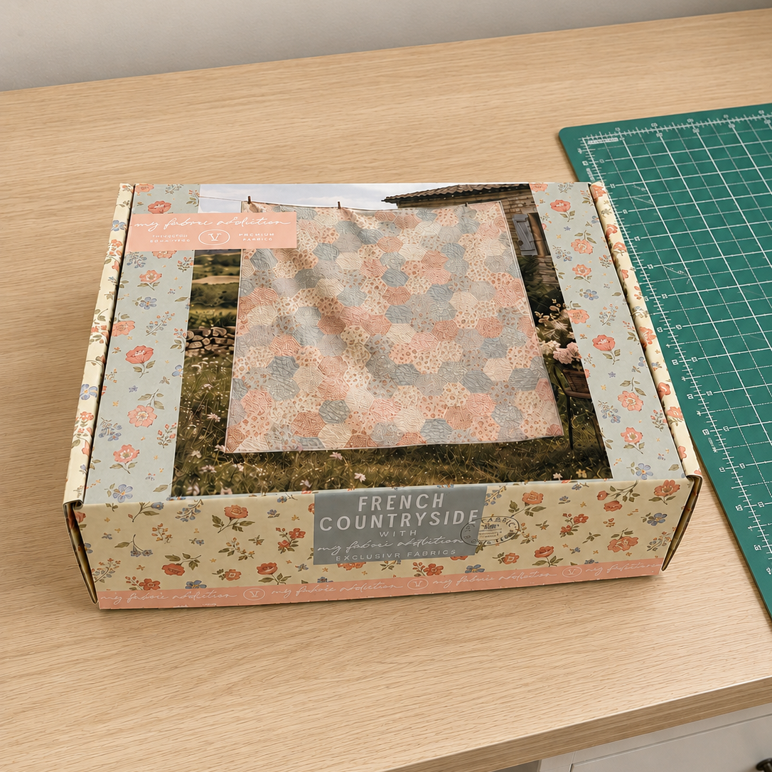 French Countryside Pre-Cut Quilt Kit  Featuring our new Cottage Florals fabric- Hexigons Made Easy