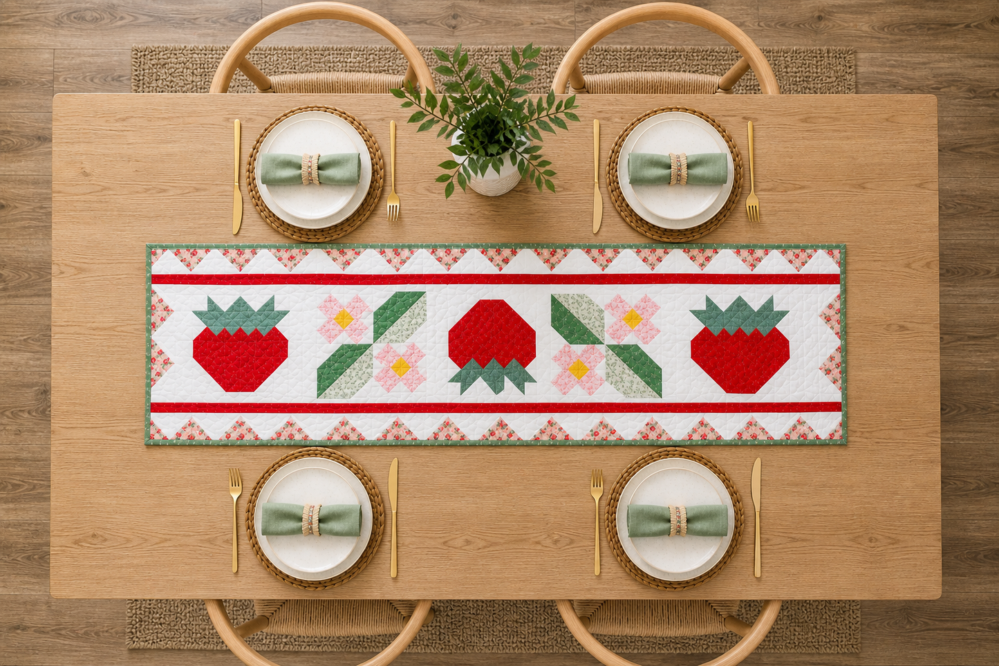 Berry Bouquet Strawberry  Pre cut Table runner kit 54" X 17.5"