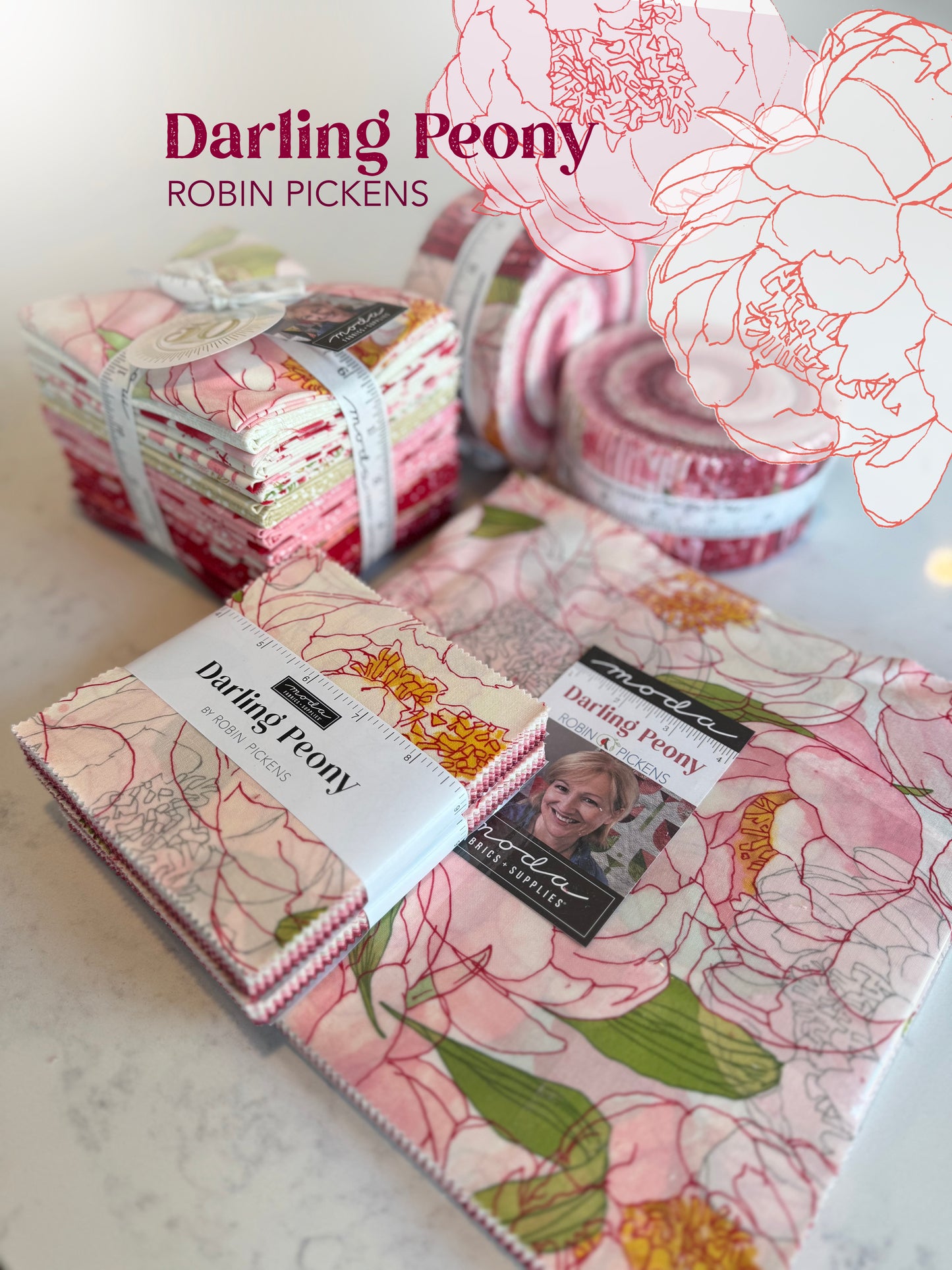 Darling Peony Jelly Roll® 48790JR Moda Precuts &nbsp;Moda Precuts 100% cotton fabric quilt strips by Robin Pickens