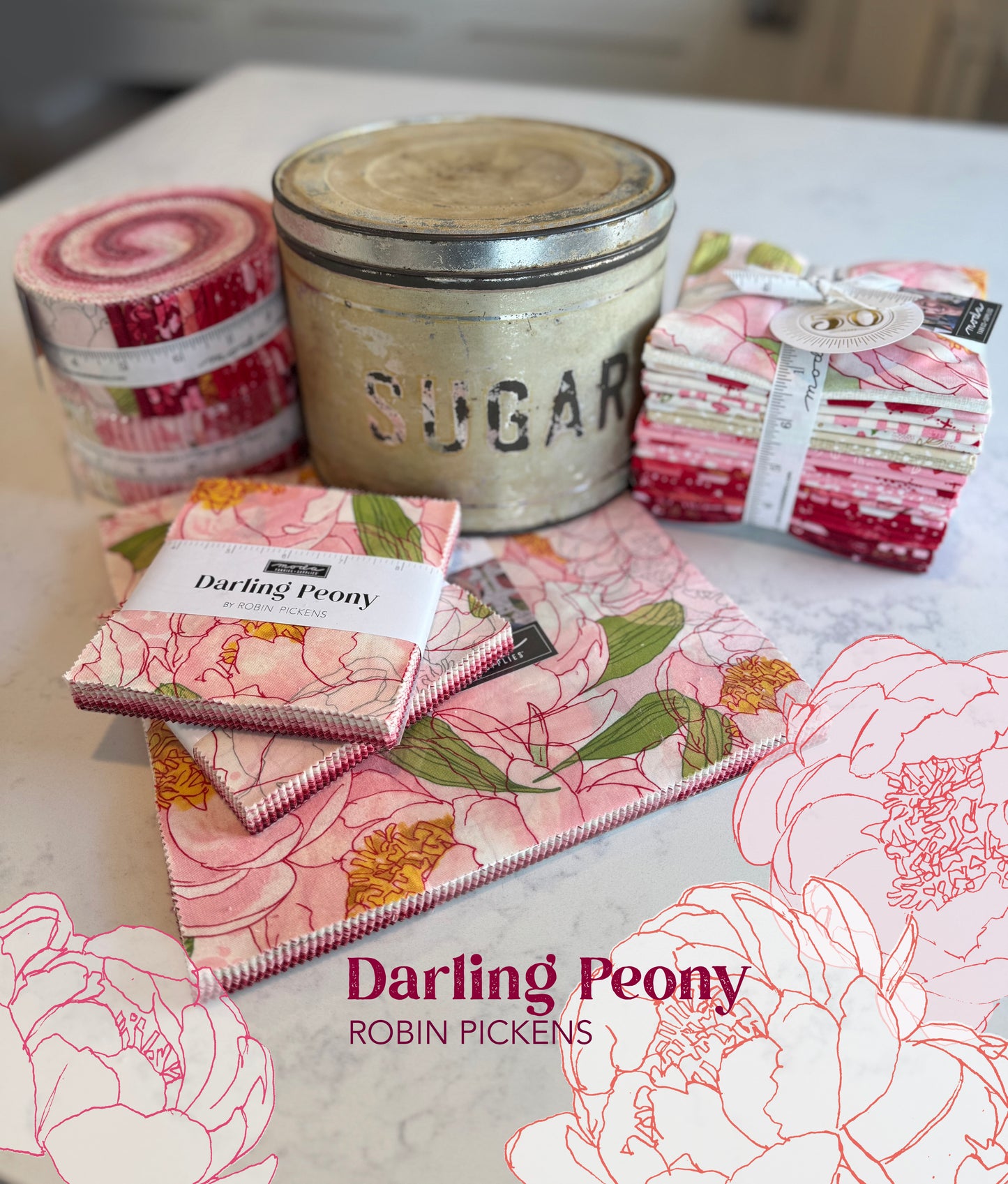 Darling Peony Jelly Roll® 48790JR Moda Precuts &nbsp;Moda Precuts 100% cotton fabric quilt strips by Robin Pickens