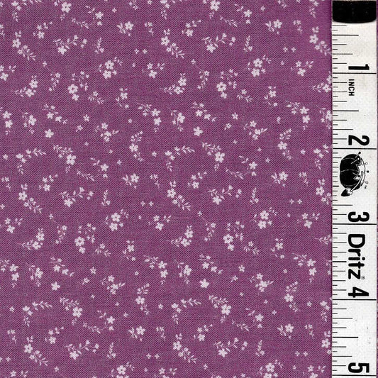 END OF BOLT 928 White Flowers on Purple Background 100% cotton quilting fabric