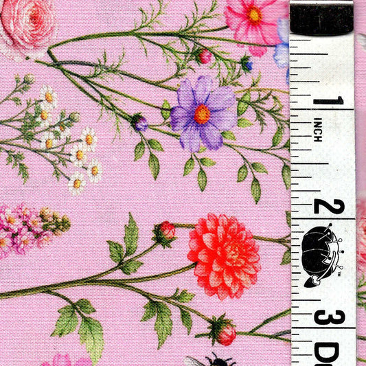 5-Yard Continuous Fabric Cuts Honey Bees & Flowers on Pink – Endless Possibilities!