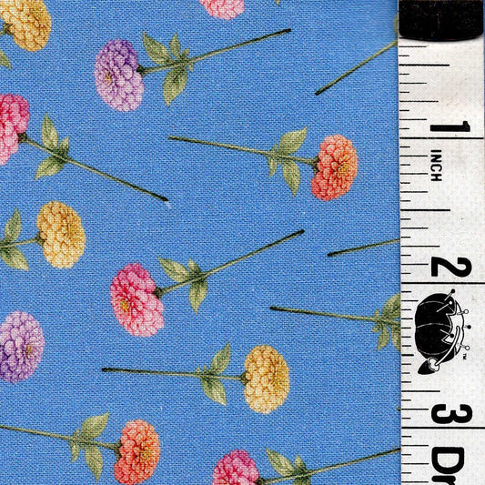 5-Yard Continuous Fabric Cuts Flowers on Sky Blue – Endless Possibilities!