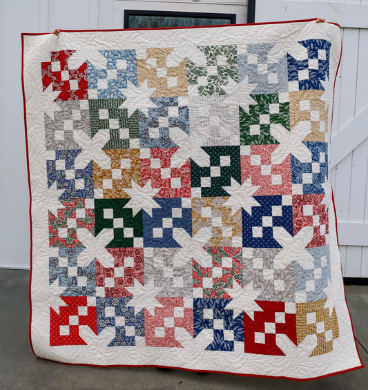Foxtrot Quilt Sample Featuring Moda Flower Press Fabric, 68.5" x 68.5"