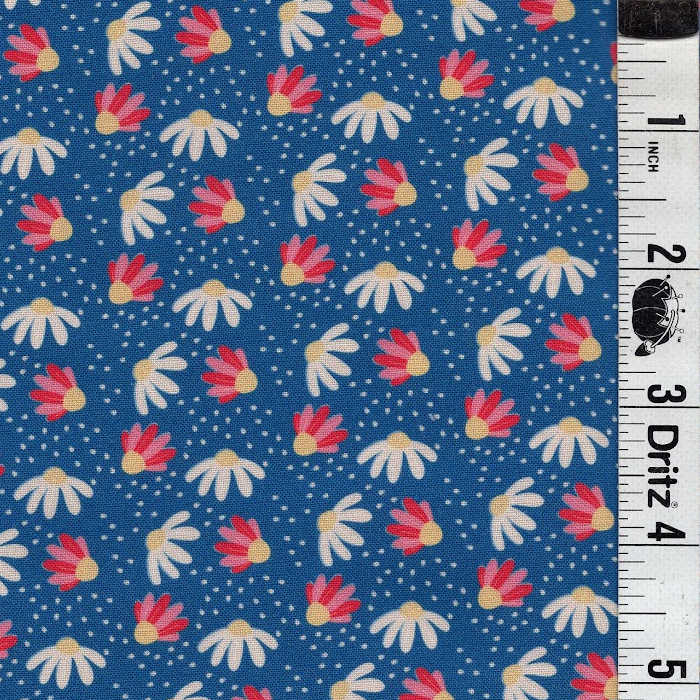 END OF BOLT 1133 My Fabric Addiction White Pink Daisies on Blue background 100% cotton quilting fabric