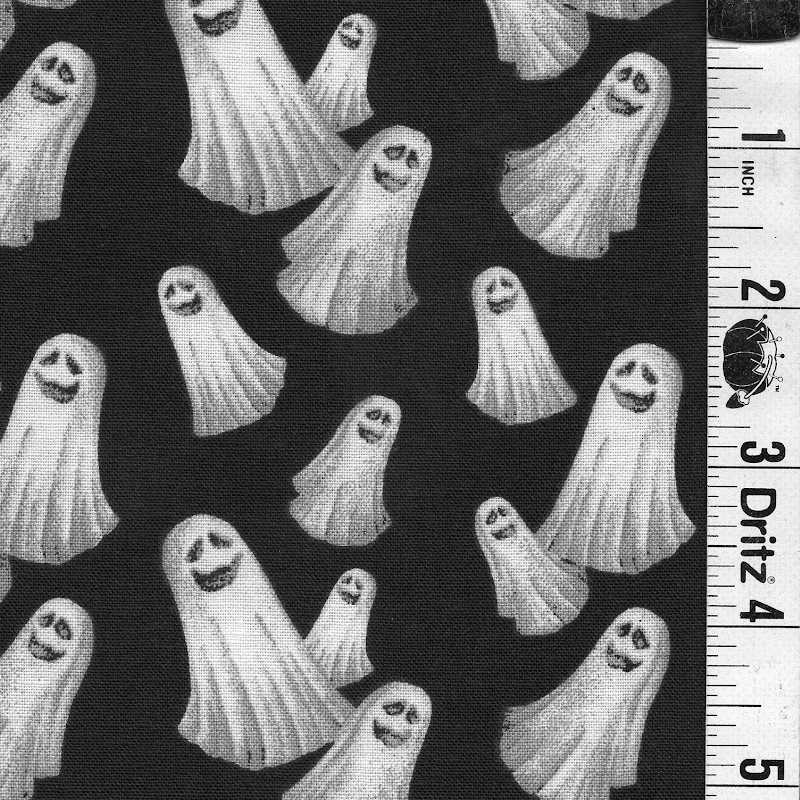 END OF BOLT 847 Halloween White Ghosts on Black Background 100% cotton quilting fabric