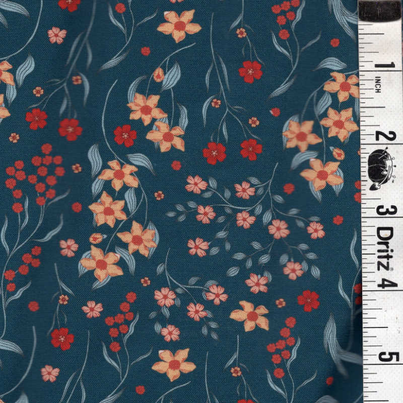 5-Yard Continuous Fabric Cuts Autumn Florals on Navy – Endless Possibilities!