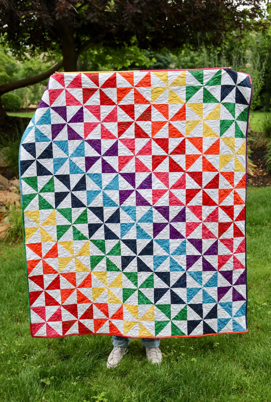 Pinwheel Perfection Rainbow Bright  Sew-Ready Quilt Kit Featuring Gorgeous Riley Blake Shabby Basics Line