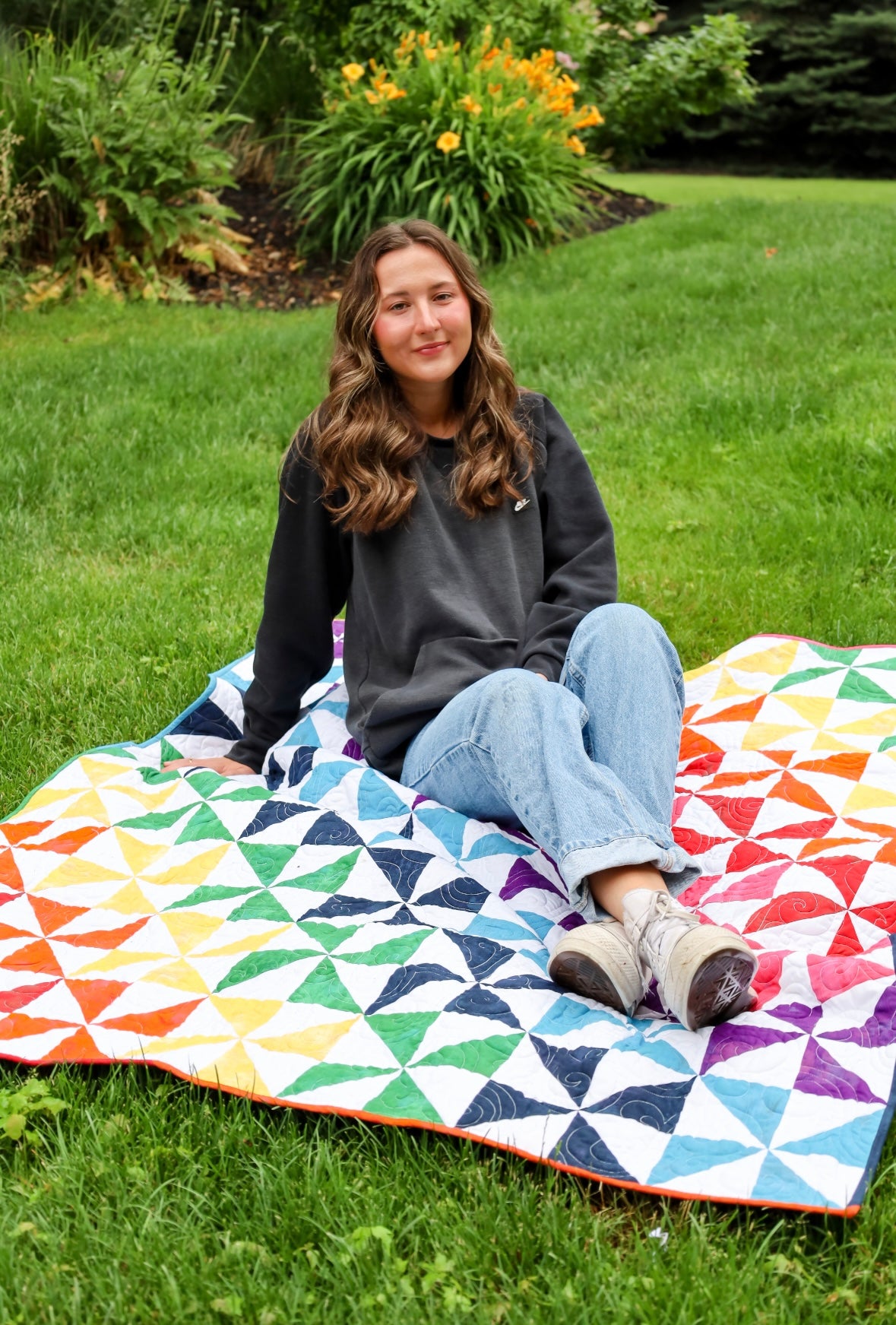 Pinwheel Perfection Rainbow Bright  Sew-Ready Quilt Kit Featuring Gorgeous Riley Blake Shabby Basics Line