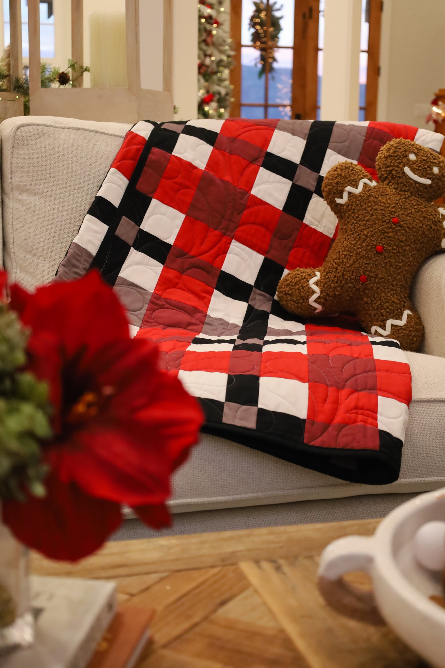 Toasty Tartan Red  Precut Sew-Ready Quilt Kit featuring Riley Blake Confetti Cotton Solids