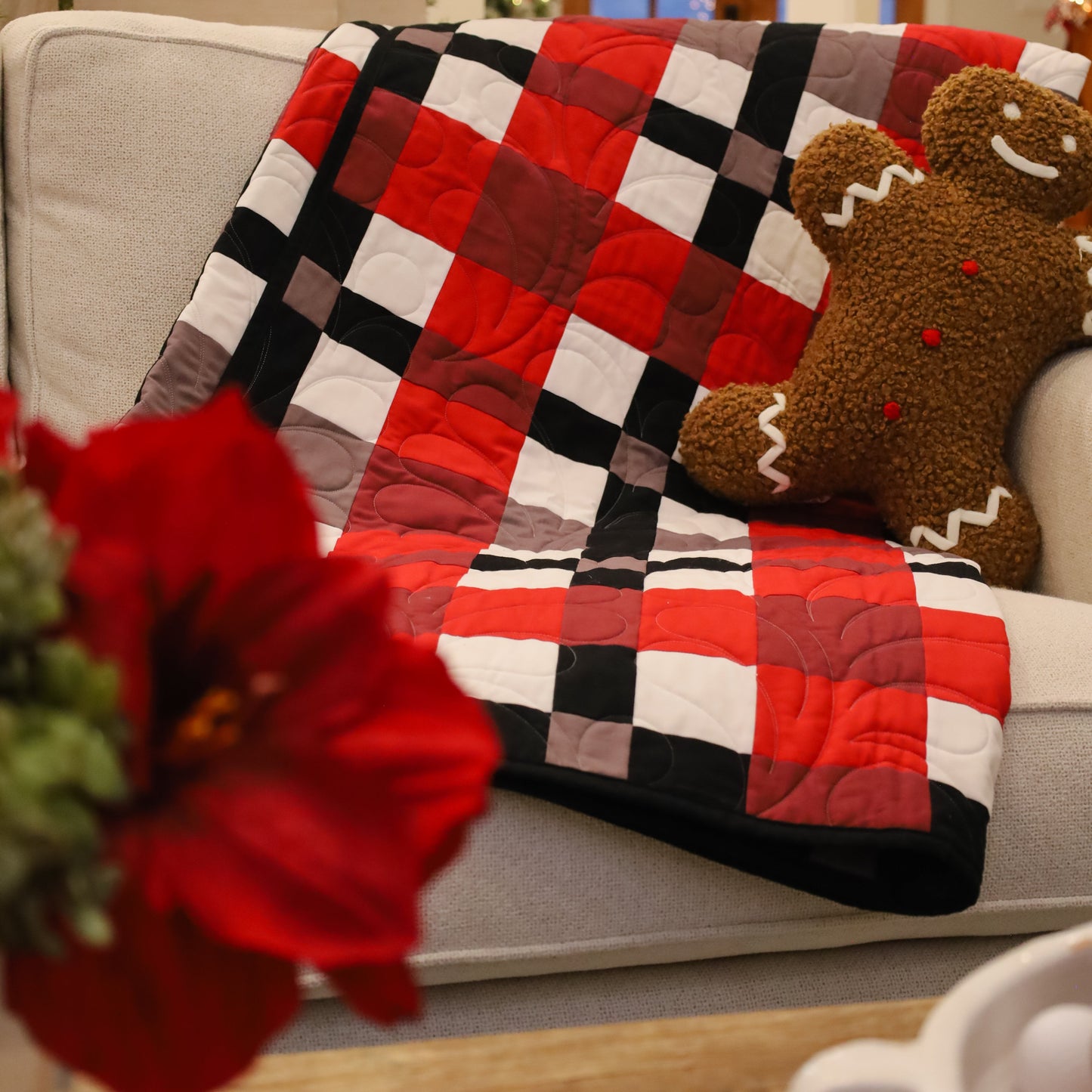 Toasty Tartan Red  Precut Sew-Ready Quilt Kit featuring Riley Blake Confetti Cotton Solids