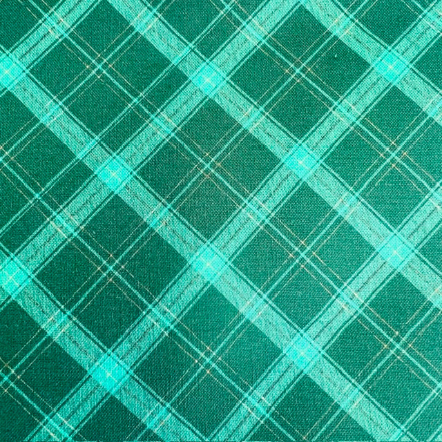 END OF BOLT 681 My Fabric Addiction Green Plaid Fabric background 100% cotton quilting fabric