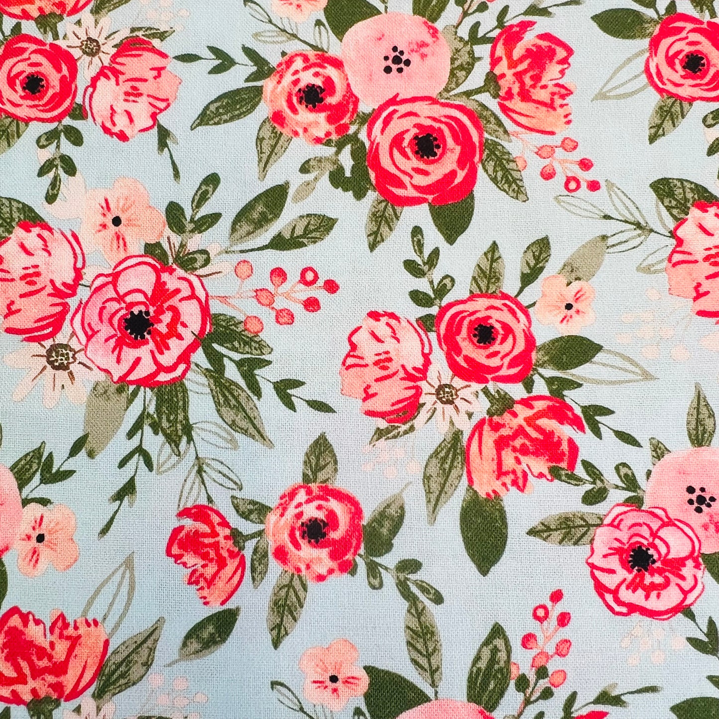END OF BOLT 709 My Fabric Addiction Teal Blue Flowers Fabric background 100% cotton quilting fabric