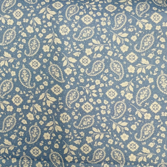 END OF BOLT 752 Light Blue Paisley Floral Fabric background 100% cotton quilting fabric