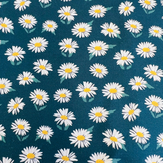 END OF BOLT 758 White Daisy Flowers on Navy Fabric background 100% cotton quilting fabric
