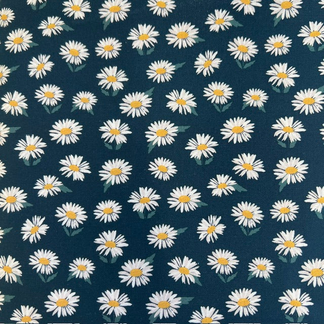 END OF BOLT 783 White Daisy Flowers on Navy Blue background 100% cotton quilting fabric