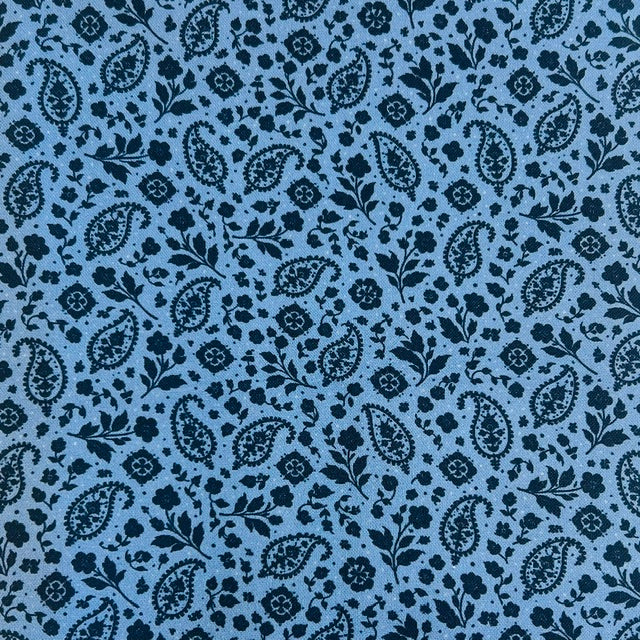 END OF BOLT 794 Black Paisley Flowers on Blue background 100% cotton quilting fabric