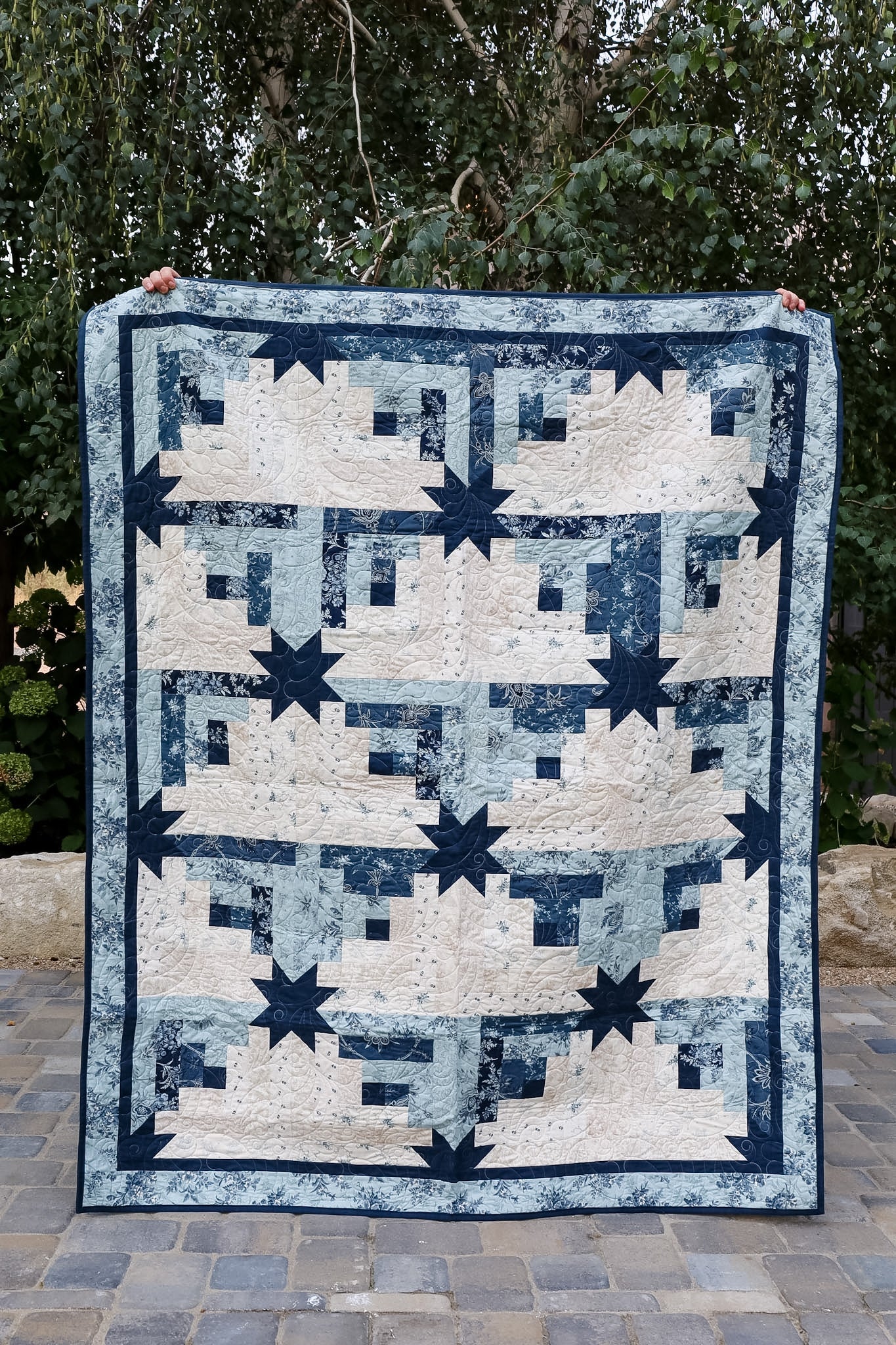 Maggie's Cabin Pre -Cut Quilt Kit featuring Moda Breathtaking Blues by 3 Sisters | 64 1/2" x 78 1/2"