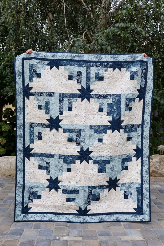 Maggie's Cabin Pre -Cut Quilt Kit featuring Moda Breathtaking Blues by 3 Sisters | 64 1/2" x 78 1/2"
