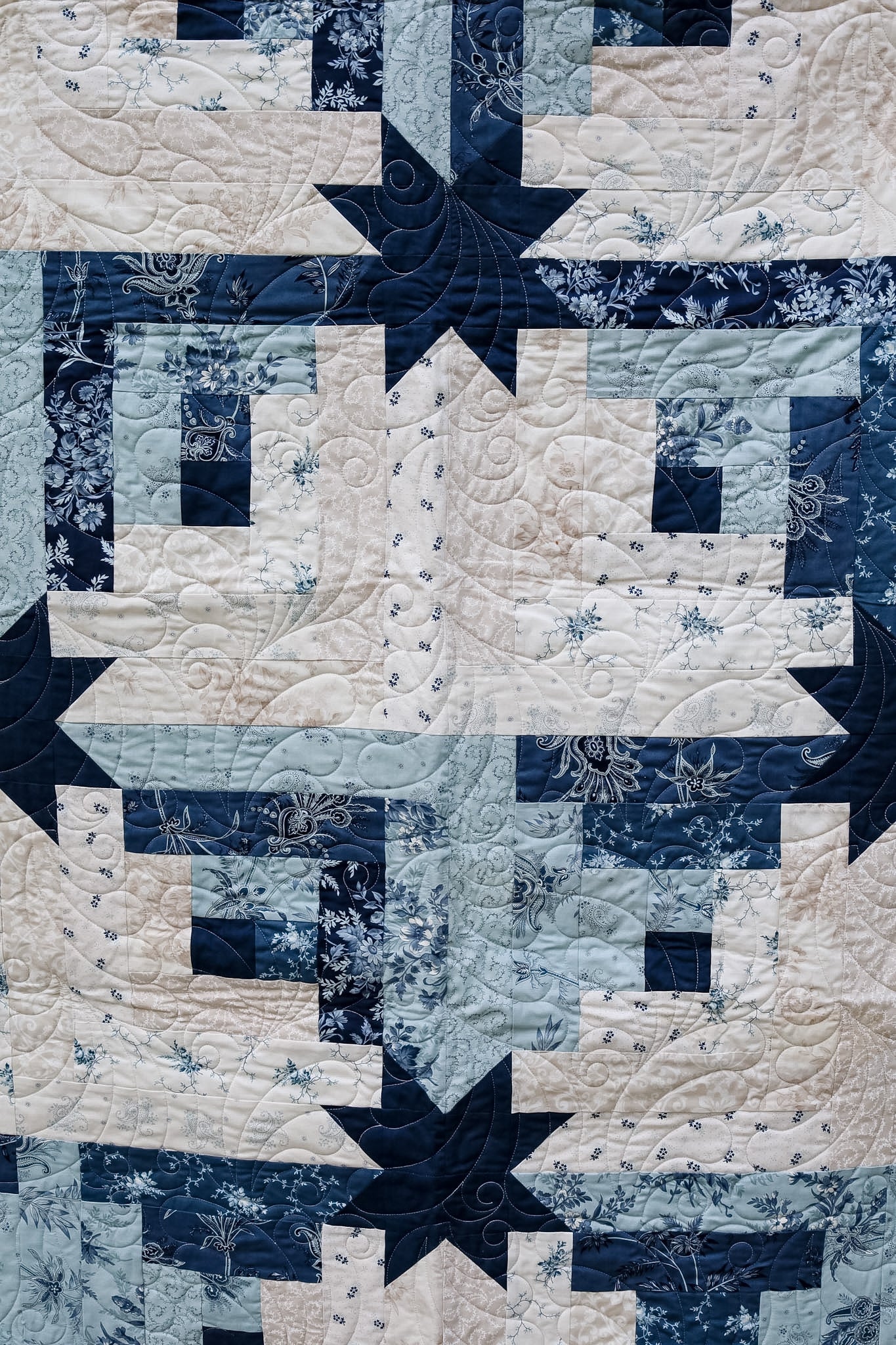 Maggie's Cabin Pre -Cut Quilt Kit featuring Moda Breathtaking Blues by 3 Sisters | 64 1/2" x 78 1/2"