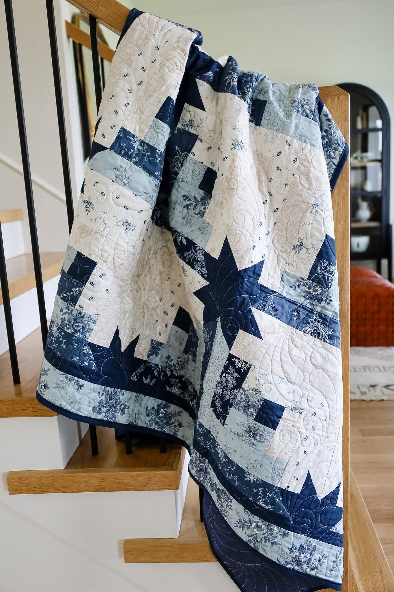 Maggie's Cabin Pre -Cut Quilt Kit featuring Moda Breathtaking Blues by 3 Sisters | 64 1/2" x 78 1/2"