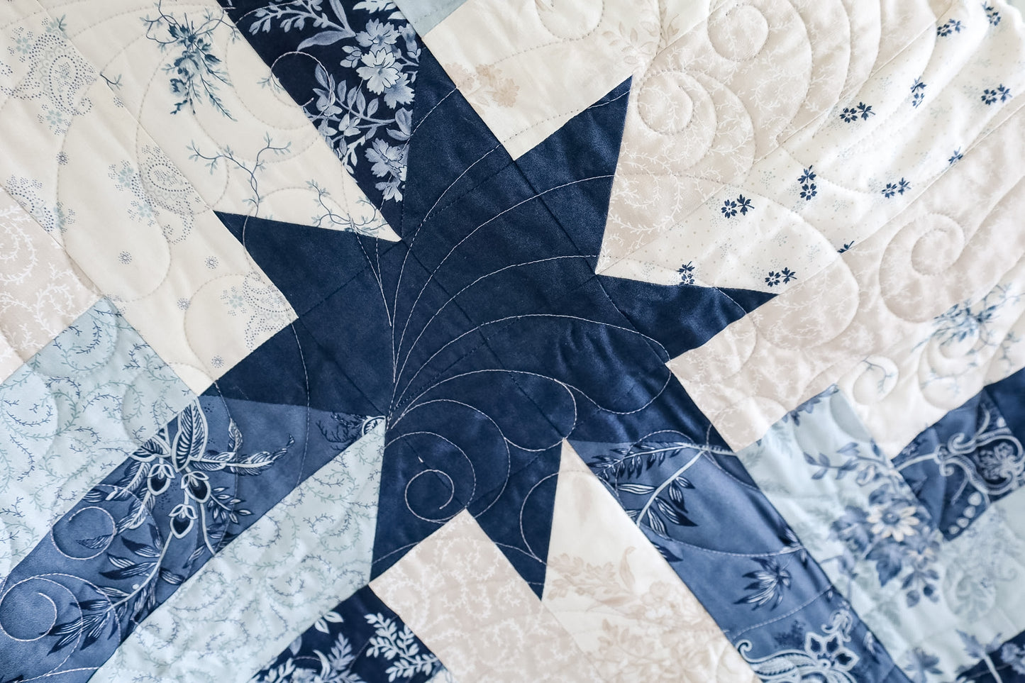 Maggie's Cabin Pre -Cut Quilt Kit featuring Moda Breathtaking Blues by 3 Sisters | 64 1/2" x 78 1/2"