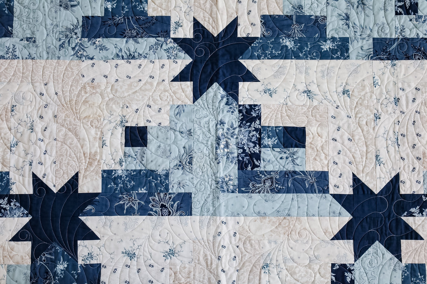 Maggie's Cabin Pre -Cut Quilt Kit featuring Moda Breathtaking Blues by 3 Sisters | 64 1/2" x 78 1/2"