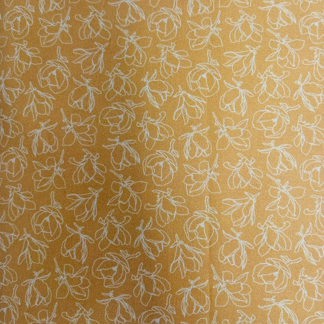 END OF BOLT 915 White Flowers on Mustard Yellow Background 100% cotton quilting fabric