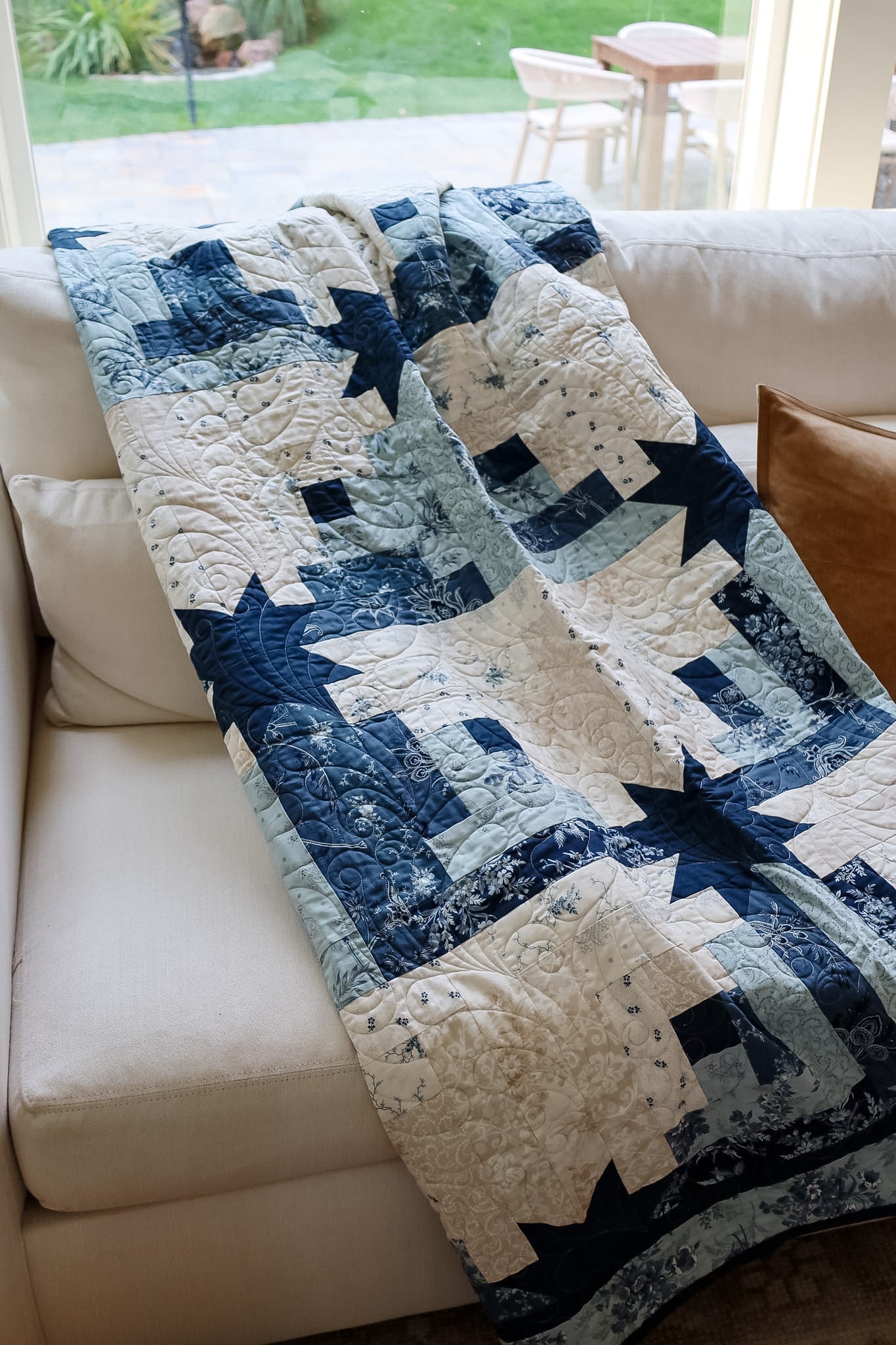 Maggie's Cabin Pre -Cut Quilt Kit featuring Moda Breathtaking Blues by 3 Sisters | 64 1/2" x 78 1/2"