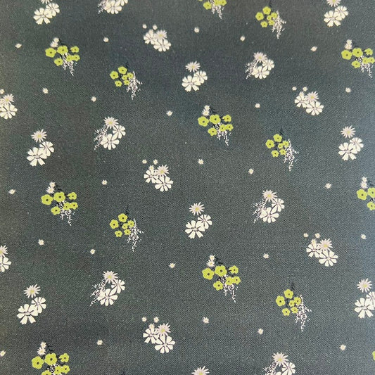 END OF BOLT 941 My Fabric Addiction White Green Gray Flowers on Navy Blue Background 100% cotton quilting fabric