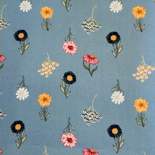 END OF BOLT 948 My Fabric Addiction Wildflowers on Blue Background 100% cotton quilting fabric
