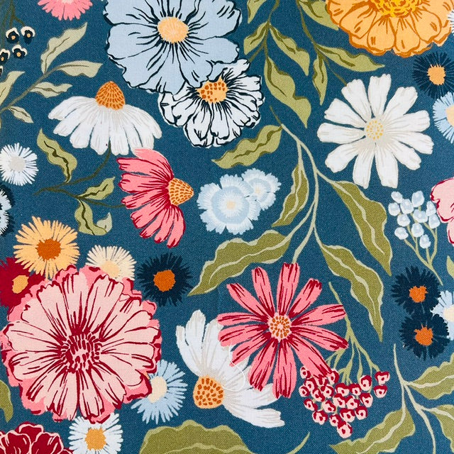 END OF BOLT 951 My Fabric Addiction Wildflowers on Blue Background 100% cotton quilting fabric