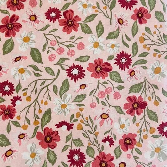 END OF BOLT 1005 My Fabric Addiction Pink and White Flowers on Pink Background 100% cotton quilting fabric